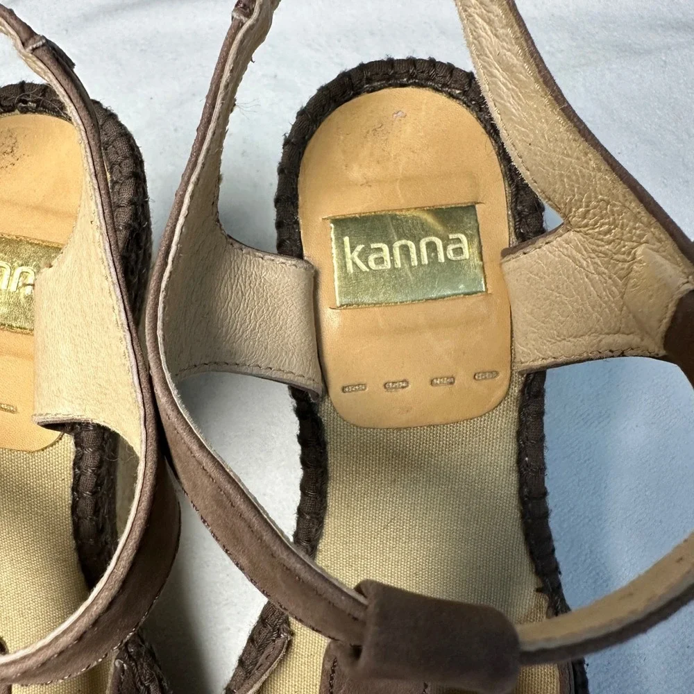 Kanna Espadrille‎ Wedge Sandals Brown Suede Size EU37/US7 Boho Coastal Vacation